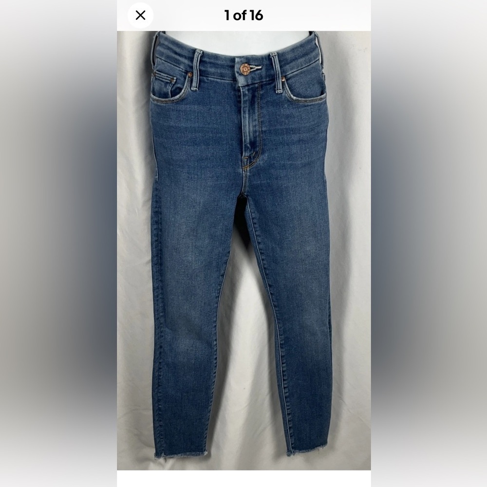 MOTHER Women’s Size 25 High Waisted Looker Ankle Fray Jeans In Big Sky
